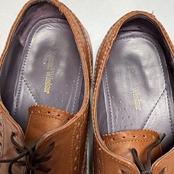 Samuel Windsor Wing Tip Shoes Brown Brogue Oxford Italian Leather BV126 - Picture 7 of 10